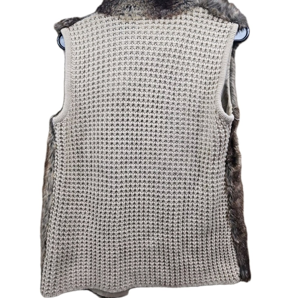 Song N Spirit Faux Fur Sweater Back Crochet Vest Womens Size Small Open Front - Picture 2 of 6